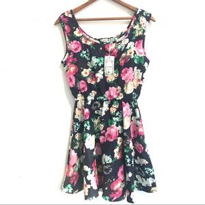 Floral print sleeveless blue mini swing dress NEW